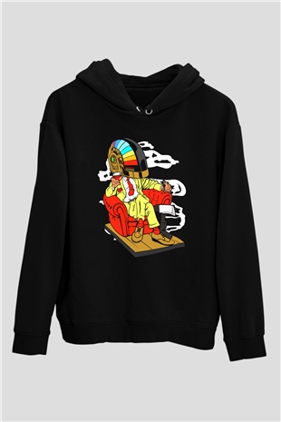 The Daft Punk Boss Baskılı Unisex Siyah Hoodie