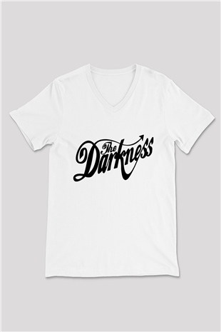 The Darkness Beyaz Unisex V Yaka Tişört T-Shirt