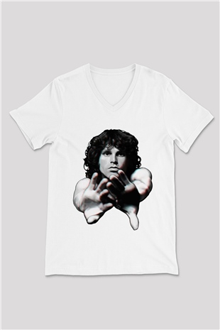 The Doors Beyaz Unisex V Yaka Tişört