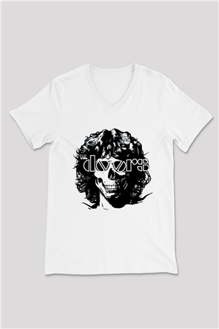The Doors Beyaz Unisex V Yaka Tişört
