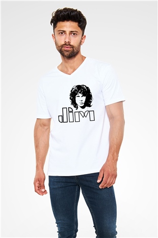 The Doors Beyaz Unisex V Yaka Tişört