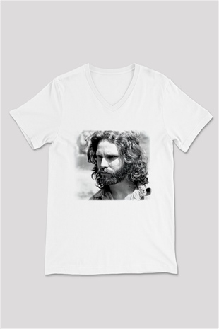 The Doors Beyaz Unisex V Yaka Tişört T-Shirt