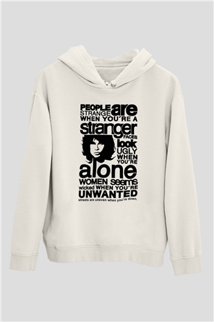 The Doors People Are Strange When Youre A Stranger Beyaz Unisex Kapüşonlu Sweatshirt