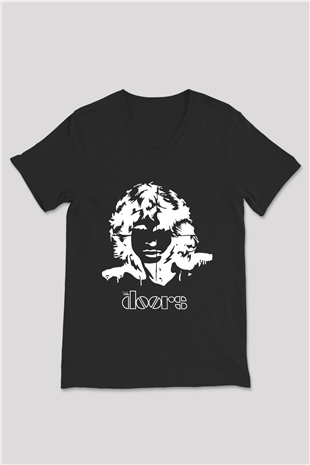 The Doors Siyah Unisex V Yaka Tişört T-Shirt