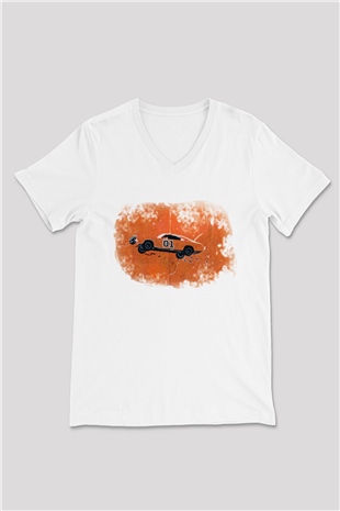 The Dukes of Hazzard Beyaz Unisex V Yaka Tişört