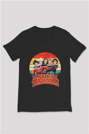 The Dukes of Hazzard Siyah Unisex  V Yaka Tişört