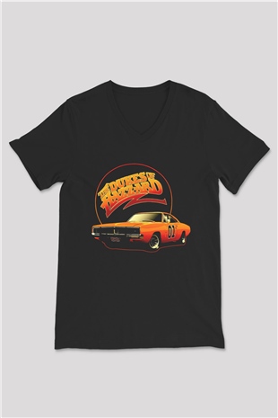 The Dukes of Hazzard Siyah Unisex  V Yaka Tişört