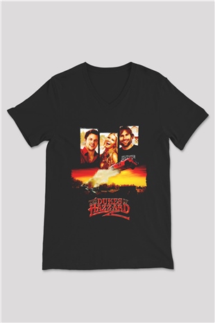 The Dukes of Hazzard Siyah Unisex  V Yaka Tişört