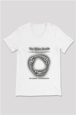 The Elder Scrolls Online Beyaz Unisex V Yaka Tişört T-Shirt