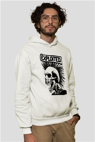 The Exploited Beyaz Unisex Kapşonlu Sweatshirt