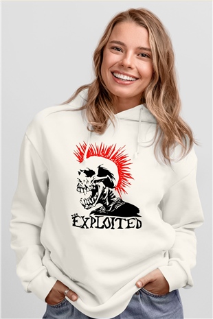The Exploited Beyaz Unisex Kapşonlu Sweatshirt
