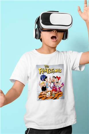 The Flintstones Taş Devri Baskılı Beyaz Unisex Çocuk Tişört