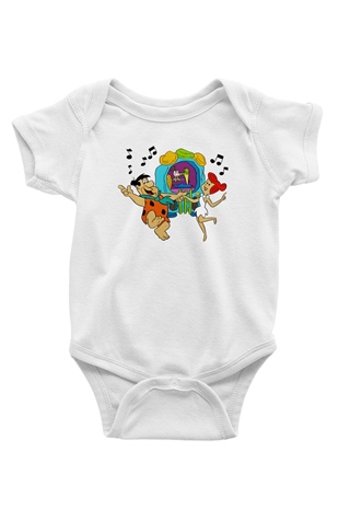 The Flintstones Taş Devri Baskılı Beyaz Unisex Bebek Body - Zıbın