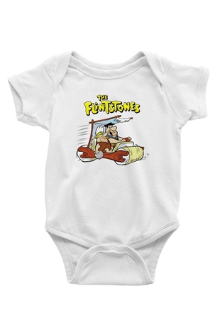 The Flintstones Taş Devri Baskılı Beyaz Unisex Bebek Body - Zıbın