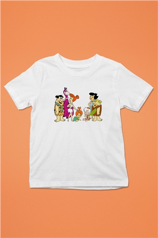 The Flintstones Taş Devri Baskılı Beyaz Unisex Çocuk Tişört