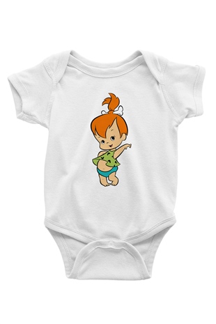 The Flintstones Taş Devri Baskılı Beyaz Unisex Bebek Body - Zıbın