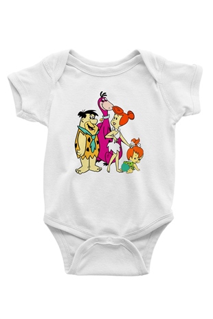 The Flintstones Taş Devri Baskılı Beyaz Unisex Bebek Body - Zıbın