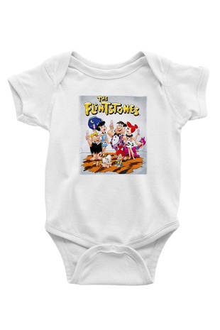 The Flintstones Taş Devri Baskılı Beyaz Unisex Bebek Body - Zıbın
