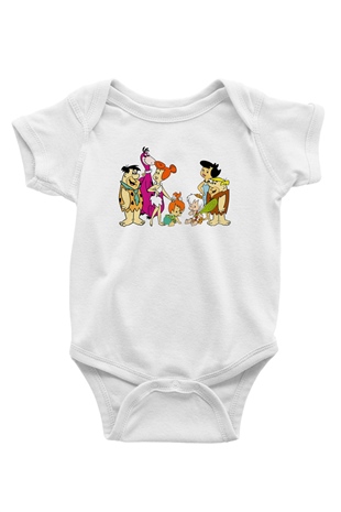 The Flintstones Taş Devri Baskılı Beyaz Unisex Bebek Body - Zıbın