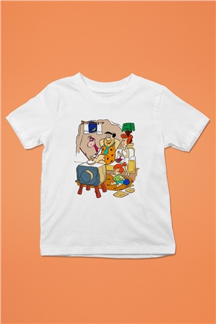 The Flintstones Taş Devri Baskılı Beyaz Unisex Çocuk Tişört