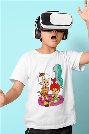 The Flintstones Taş Devri Baskılı Beyaz Unisex Çocuk Tişört