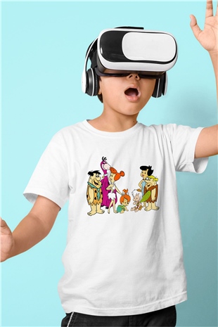 The Flintstones Taş Devri Baskılı Beyaz Unisex Çocuk Tişört