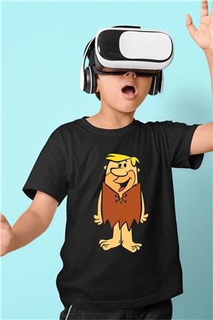 The Flintstones Taş Devri Baskılı Siyah Unisex Çocuk Tişört