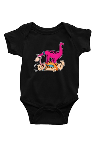 The Flintstones Taş Devri Baskılı Siyah Bebek Body - Zıbın