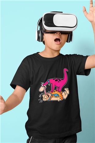 The Flintstones Taş Devri Baskılı Siyah Unisex Çocuk Tişört