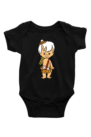 The Flintstones Taş Devri Baskılı Siyah Bebek Body - Zıbın