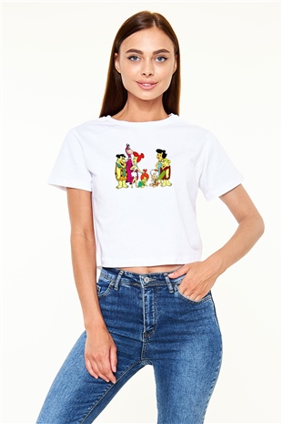 The Flintstones Taş Devri Beyaz   Crop Top Tişört