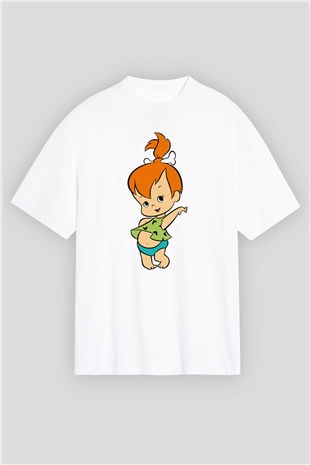The Flintstones Taş Devri Beyaz Unisex Oversize Tişört