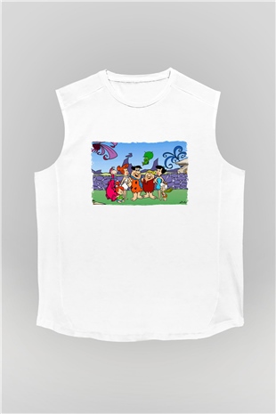 The Flintstones Taş Devri Beyaz Unisex  Kolsuz Tişört