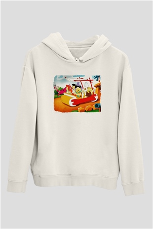 The Flintstones Taş Devri Beyaz Unisex Kapşonlu Sweatshirt