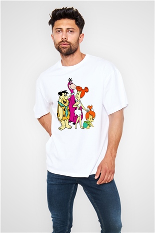The Flintstones Taş Devri Beyaz Unisex Oversize Tişört