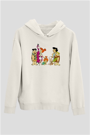 The Flintstones Taş Devri Beyaz Unisex Kapşonlu Sweatshirt