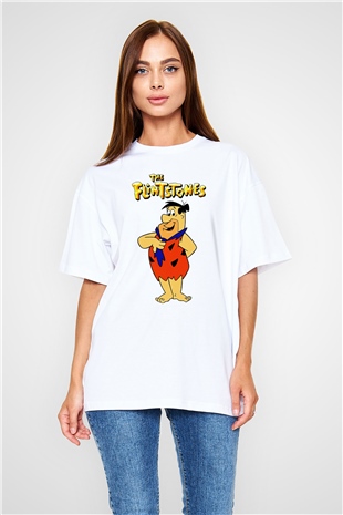 The Flintstones Taş Devri Beyaz Oversize Tişört