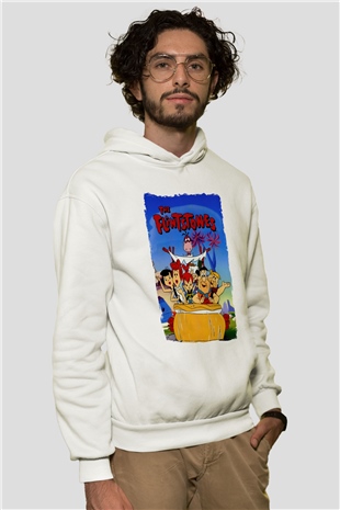 The Flintstones Taş Devri Beyaz Unisex Hoodie