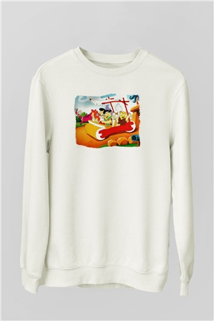 The Flintstones Taş Devri Beyaz Unisex Sweatshirt