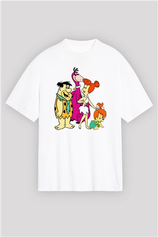 The Flintstones Taş Devri Beyaz Unisex Oversize Tişört