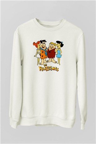 The Flintstones Taş Devri Beyaz Unisex  Sweatshirt