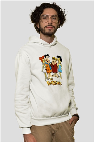 The Flintstones Taş Devri Beyaz Unisex Hoodie