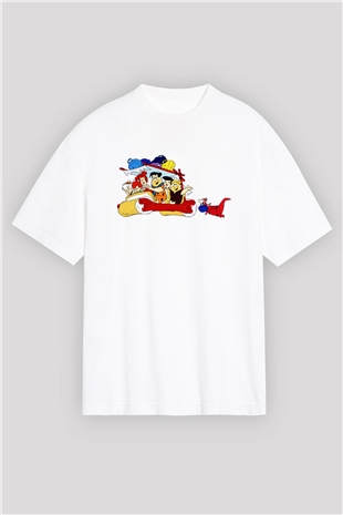 The Flintstones Taş Devri Beyaz Unisex Oversize Tişört