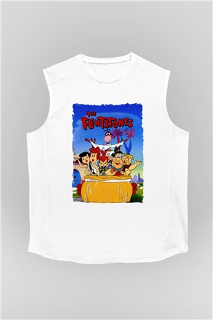 The Flintstones Taş Devri Beyaz Unisex  Kolsuz Tişört