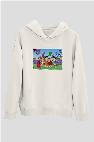 The Flintstones Taş Devri Beyaz Unisex Hoodie