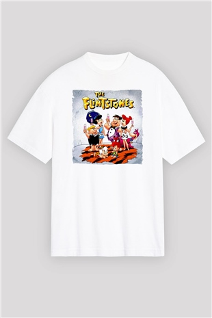 The Flintstones Taş Devri Beyaz Oversize Tişört