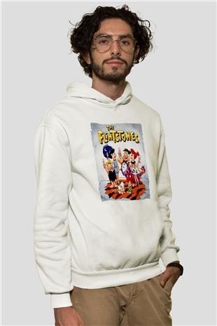 The Flintstones Taş Devri Beyaz Unisex Hoodie
