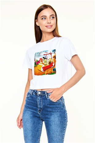 The Flintstones Taş Devri Beyaz Unisex Oversize Tişört