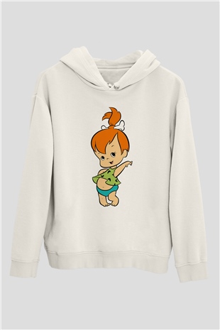 The Flintstones Taş Devri Beyaz Unisex Kapşonlu Sweatshirt