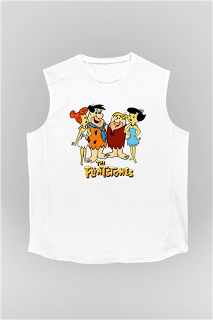 The Flintstones Taş Devri Beyaz Unisex  Kolsuz Tişört
